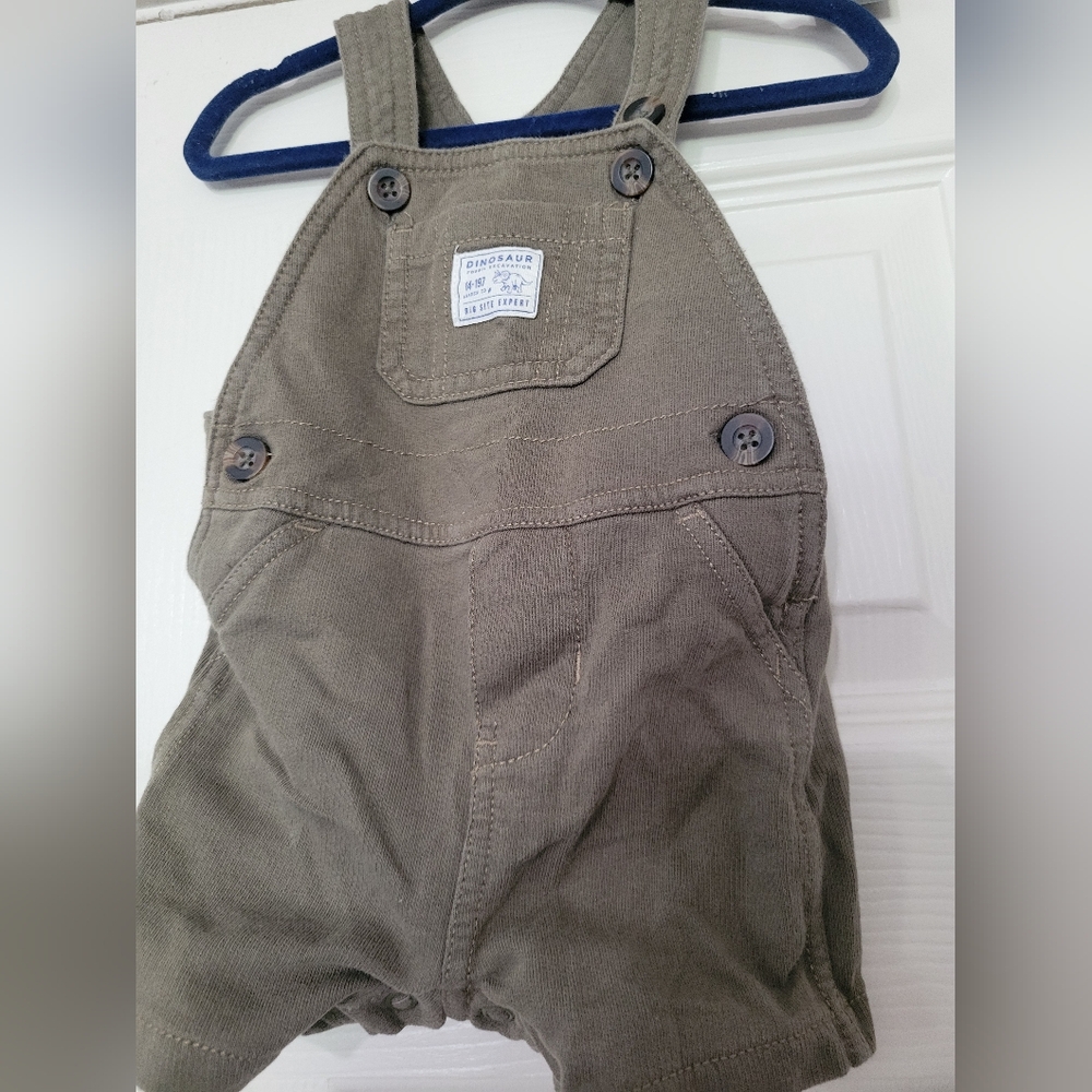 CARTER'S Baby Boys Olive Green Dinosaur Short Alls Snap Closure 6M